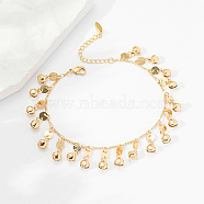 Fashionable Real 18K Gold Plated Brass Tassel Bell Anklet for Women Beach Casual Style, 8-1/4 inch(21cm)(ZR1813)