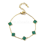 Ion Plating(IP) 304 Stainless Steel Cable Chain Bracelets, Rhombus Synthetic Malachite Link Bracelets for Women, Golden, 6-3/4 inch(17cm)(BJEW-H606-07G)