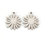 201 Stainless Steel Pendants, Laser Cut, Chrysanthemum, Stainless Steel Color, 17x14x1mm, Hole: 1.2mm(STAS-Q238-029)