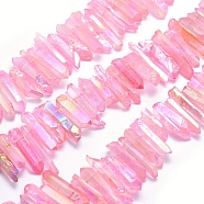 Electroplated Natural Quartz Crystal Beads Strands, Dyed, Nuggets, Rainbow Plated, Pink, 20~39x5~12mm, Hole: 1~1.5mm, about 15.7 inch(40cm).(G-P368-05E)