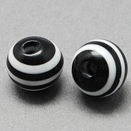 Round Striped Resin Beads, Black, 12x11mm, Hole: 3mm(RESI-R158-12mm-11)