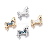 Natural Shell Charms, with Cubic Zirconia and Brass Findings, Unicorn, 13x14.5x2mm, Hole: 1.2mm(KK-P182-O)