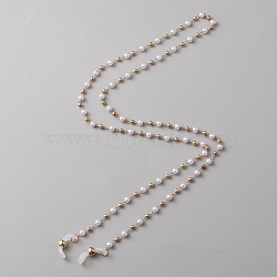 Plastic Pearl Beaded Eyeglasses Chains, Golden Brass Neck Strap for Eyeglasses, with Rubber Loop Ends, White, 28.34 inch(72cm)(AJEW-WH0038-26)