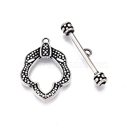 Jewelry Clasps, 925 Sterling Silver Ring Toggle Clasps, with S925 Stamp, Leaf, Antique Silver, 21.5x15.5x2mm, Hole: 1.4mm(STER-T007-77AS)