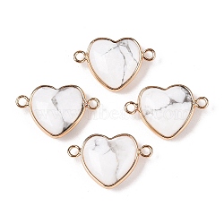 Natural Howlite Love Heart Pendants, Brass Heart Charms, Golden, 15.5x23x6mm, Hole: 1.8~2mm(G-T138-205F-G)