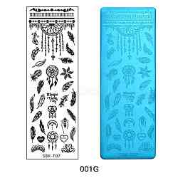 Stainless Steel Nail Art Stamping Plates, Nail Image Templates, Rectangle with Feather  Pattern, Stainless Steel Color, 120x40mm(X-MRMJ-Q044-001G)