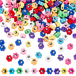 CHGCRAFT 300Pcs 10 Colors Handmade Polymer Clay Beads, for DIY Jewelry Crafts Supplies, Flower with Yinyang, Mixed Color, 8~9x7.5~8.5x4~4.5mm, Hole: 1.6~1.8mm, 30pcs/color(CLAY-CA0001-21)