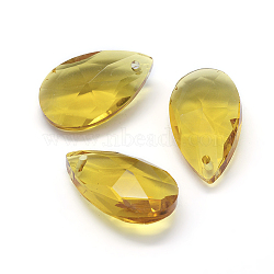 Faceted Glass Pendants, Teardrop, Yellow, 22x13x8.5mm, Hole: 1mm(GLAA-F069-L-A14)