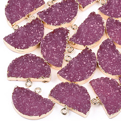 Electroplate Druzy Resin Semi Circle Pendants, with Iron Findings, Half Round, Light Gold, Old Rose, 18~19x23.5x5~6.5mm, Hole: 1mm(RESI-S366-04C)