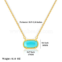 304 Stainless Steel Pave Cubic Zirconia Oval Birth Stone Pendant Necklaces for Women, Golden, Cyan, 18.50 inch(47cm)(FS-WGC2097-04)