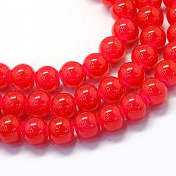 Baking Painted Imitation Jade Glass Round Bead Strands, Red, 6.5mm, Hole: 1.5mm, about 145pcs/strand, 31.8 inch(X-DGLA-Q021-6mm-05)
