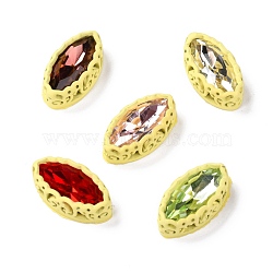 Sew on Rhinestone, Glass Rhinestone, with Brass Findings, Garments Accessories, Horse Eye, Mixed Color, Yellow, 17.5x9.5x5.5mm, Hole: 0.8mm(RGLA-P033-D01-10)