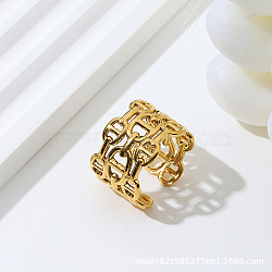 Oval Link Chain 304 Stainless Steel Adjustable Cuff Rings, Golden, Inner Diameter: Adjustable(FS-WG261A9-02)