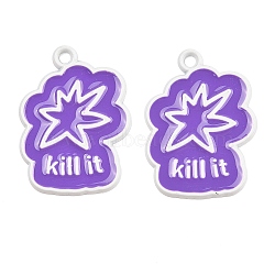 Spray Paint Alloy Pendants, with Enamel, Word Kill it Charm, Medium Purple, 26.5x20x1.5mm, Hole: 2mm(PALLOY-R451-02)