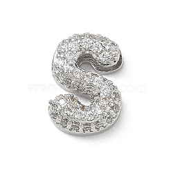 Brass Micro Pave Cubic Zirconia Pendants, Letter Charms, Rack Plating, Long-Lasting Plated, Cadmium Free & Lead Free, Platinum, Letter S, 13x9.5x4mm, Hole: 2x1mm(KK-A300-02P-S)