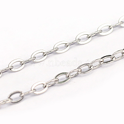 304 Stainless Steel Cable Chains, Flat Oval, Unwelded, Stainless Steel Color, 3x2x0.5mm(CHS-L001-57-0.5mm)