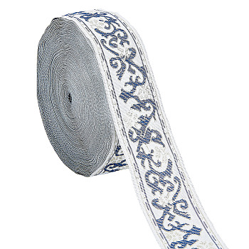 Ethnic Style Embroidery Polycotton Ribbons, Jacquard Ribbon, Tyrolean Ribbon, Garment Accessories, Flower Pattern, White, 1-1/4 inch(33mm), about 17.50 Yards(16m)/Roll