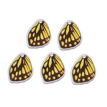 Printed Translucent Acrylic Pendants, Butterfly, Yellow, 19x15x2mm, Hole: 1.5mm