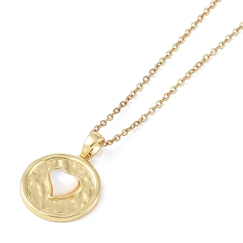 201 Stainless Steel Cable Chain Necklaces, Brass Shell Pendant Necklaces, Real 18K Gold Plated, Heart, 16.22 inch(41.2cm)