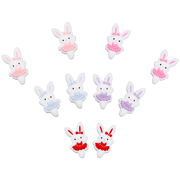 10Pcs 5 Colors Food Grade Eco-Friendly Silicone Beads, Chewing Beads For Teethers, DIY Nursing Necklaces Making, Ballerina Bunny, Mixed Color, 29.5x16x9mm, Hole: 2mm, 2pcs/color