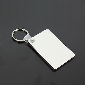 Sublimation Double-Sided Blank MDF Keychains, with Rectangle Shape Wooden Hard Board Pendants and Iron Split Key Rings, Platinum, 6x4x0.3cm