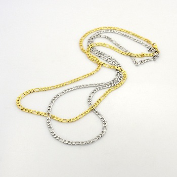 Men's Casual Style 304 Stainless Steel Figaro Chain Necklaces, with Lobster Claw Clasps, Mixed Color, 23.6 inch(59.9cm)