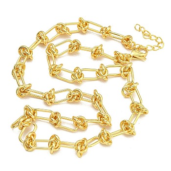 Rack Plating Brass Knot Link Chain Necklaces for Women, Cadmium Free & Lead Free, Long-Lasting Plated, Real 18K Gold Plated, 16.54 inch(42cm)