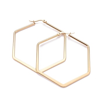 201 Stainless Steel Angular Hoop Earrings, with 304 Stainless Steel Pin, Hypoallergenic Earrings, Hexagon, Golden, 57x50.5x2mm, Pin: 0.7x1mm