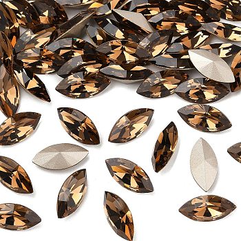 Preciosa&reg MAXIMA Crystal Fancy Stones, Czech Crystal, 435 14 615 Navette(Horse Eye), Dura Foiling, 10220 Smoked Topaz, 15x7mm