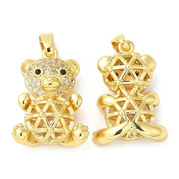 Rack Plating Brass Micro Pave Cubic Zirconia Pendants, Cadmium Free & Lead Free, Bear, Real 18K Gold Plated, 24x17.5x7mm, Hole: 6x3mm