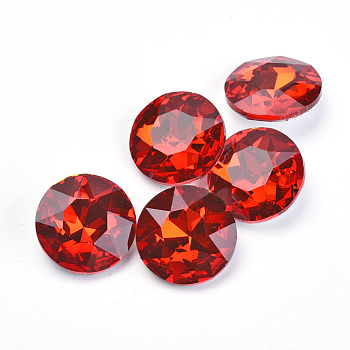 Pointed Back Glass Rhinestone Cabochons, Back Plated, Faceted, Flat Round, Red, 8x3.5mm