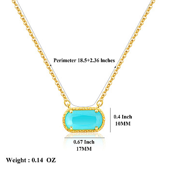 304 Stainless Steel Pave Cubic Zirconia Oval Birth Stone Pendant Necklaces for Women, Golden, Cyan, 18.50 inch(47cm)
