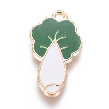 Alloy Pendants, with Enamel, Cabbage, Light Gold, Green, 23x13x2mm, Hole: 1.6mm