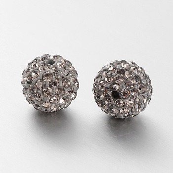 Grade A Rhinestone Beads, Pave Disco Ball Beads, Resin and China Clay, Round, Gray, PP11(1.7~1.8mm), 12mm, Hole: 1.5mm