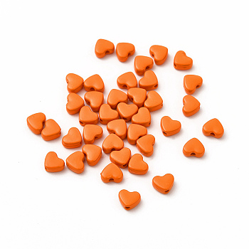 Heart Spray Painted Alloy Beads, Cadmium Free & Nickel Free & Lead Free, Dark Orange, 5x6x3mm, Hole: 1.2mm