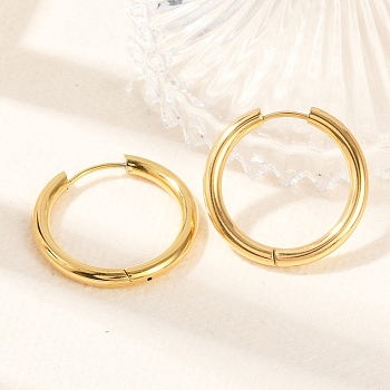 Ion Plating(IP) 304 Stainless Steel Huggie Hoop Earrings, Manual Polishing, Hypoallergenic Earrings, Ring, Real 18K Gold Plated, 9 Gauge, 25x26x3mm, Pin: 1mm