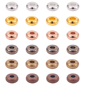 Flat Round Brass Spacer Beads, Barrel Plating, Mixed Color, 4x1.5mm, Hole: 1.5mm, 6 Colors, 50pcs/color, 300pcs/box