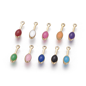Ion Plating(IP) 304 Stainless Steel Charms, with Enamel, Oval, Golden, Mixed Color, 13x4x3mm, Hole: 1mm