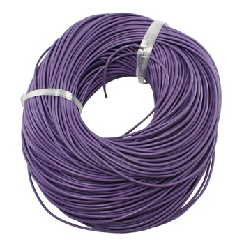 Cowhide Leather Cord, Leather Jewelry Cord, Jewelry DIY Making Material, Round, Dyed, Purple, 1.5mm