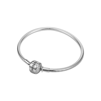 TINYSAND Rhodium Plated 925 Sterling Silver Bracelet Making, with European Clasp, Platinum, 200mm