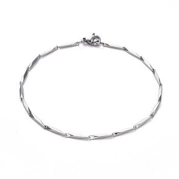 Unisex 201 Stainless Steel Bar Link Chain Bracelets, with Lobster Claw Clasps, Stainless Steel Color, 8-1/4 inch(21cm), 1.5mm