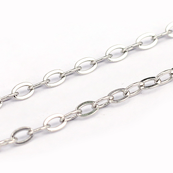 304 Stainless Steel Cable Chains, Flat Oval, Unwelded, Stainless Steel Color, 3x2x0.5mm