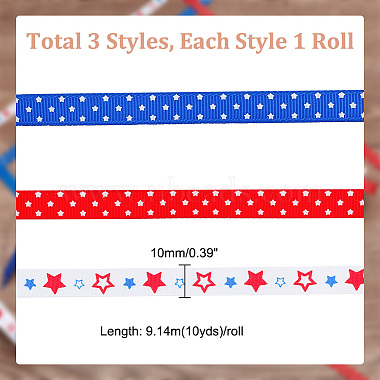 AHADERMAKER 3 Rolls 3 Colors Independence Day Theme Polyester Grosgrain Ribbon(OCOR-GA0001-58)-2