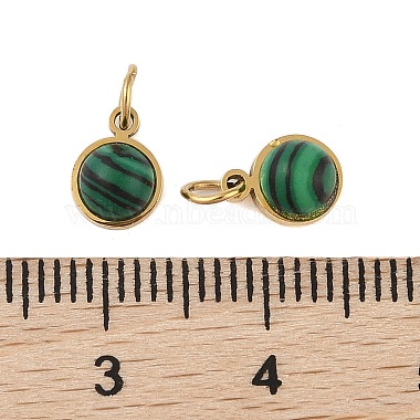 Breloques en malachite synthétique demi-rondes avec placage ionique (IP) et anneau de jonction(STAS-A097-05G-11)-3