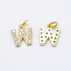 Brass Micro Pave Grade AAA Cubic Zirconia Charms, Letter W, Cadmium Free & Nickel Free & Lead Free, Real 18K Gold Plated, 8.5x8x1.5mm, Hole: 2mm(ZIRC-P067-11G-W-NR)