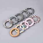 Printed Silicone Beads, Ring with Leopard Print/Flower/Apple/Tratan Pattern, Mixed Color, 63~65.5x9.5~10mm, Hole: 3mm(SIL-N006-02)