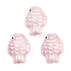 Handmade Porcelain Beads, Hand Painted Ceramic Beads, Fish, Famille Rose Porcelain, Pearl Pink, 20x15x8.5~9mm, Hole: 2.4~2.5mm(PORC-K010-08-04)