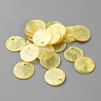 Shell Pendants, Flat Round, Yellow, 15x1.5mm, Hole: 1.5mm(X1-FIND-TAC0026-12D)