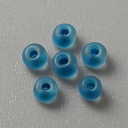 Transparent Frosted Glass Beads, Rondelle, Deep Sky Blue, 5x3.5mm, Hole: 1.2mm, about 2400pcs/200g(FGLA-TAC0008-08H)