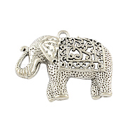 Tibetan Style Alloy Elephant Big Pendants, Cadmium Free & Lead Free, Antique Silver, 59x47.5x11mm, Hole: 4mm(X-TIBEP-Q043-280-RS)